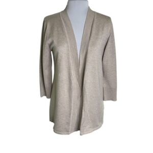 Premise Studio 3/4 Sleeve Ribbed Band Collar Open Front Tan Cardigan Size L